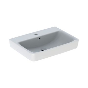 Geberit Renova Plan Aufsatz-Waschtisch Hahnloch, Überlauf, weiß, KeraTect