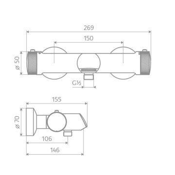 HSK Shower und Co Duscharmatur / Aufputz-Thermostat AquaXPro Rund, Skizze