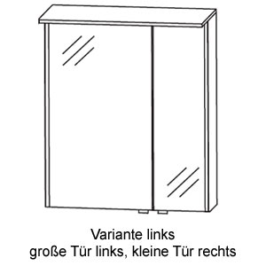 Türanschlag Spiegelschrank: große Tür links - kleine Tür rechts