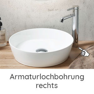 Ausschnitt Waschtischplatte: links für Nizza mit Armaturlochbohrung rechts