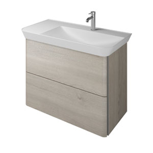 Ausführung Waschtisch mit Unterschrank: Mulde rechts, ohne LED-Griffleistenbeleuchtung