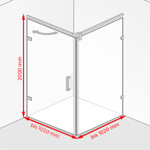 Breite / Tiefe / Höhe: bis 1020 mm / bis 1020 mm / 2000 mm