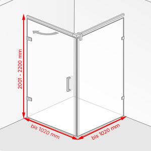 Breite / Tiefe / Höhe: bis 1020 mm / bis 1020 mm / 2001 - 2200 mm