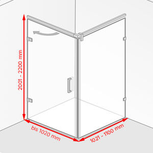 Breite / Tiefe / Höhe: bis 1020 mm / 1021 - 1100 mm / 2001 - 2200 mm