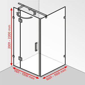 Breite / Tiefe / Höhe: 1101 - 1300 mm / 1001 - 1100 mm / 2001 - 2200 mm