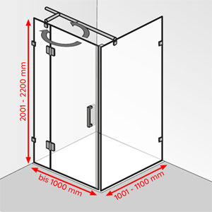 Breite / Tiefe / Höhe: bis 1000 mm / 1001 - 1100 mm / 2001 - 2200 mm