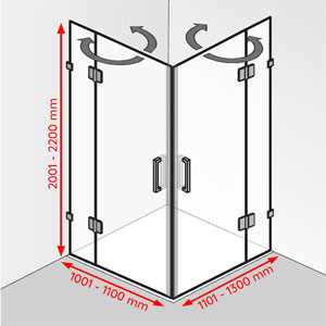 Breite / Tiefe / Höhe: 1001 - 1100 mm / 1101 - 1300 mm / 2001 - 2200 mm