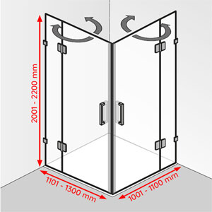 Breite / Tiefe / Höhe: 1101 - 1300 mm / 1001 - 1100 mm / 2001 - 2200 mm
