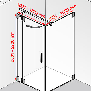 Breite / Tiefe / Höhe: 1001 - 1600 mm / 1001 - 1600 mm / 2001 - 2200 mm