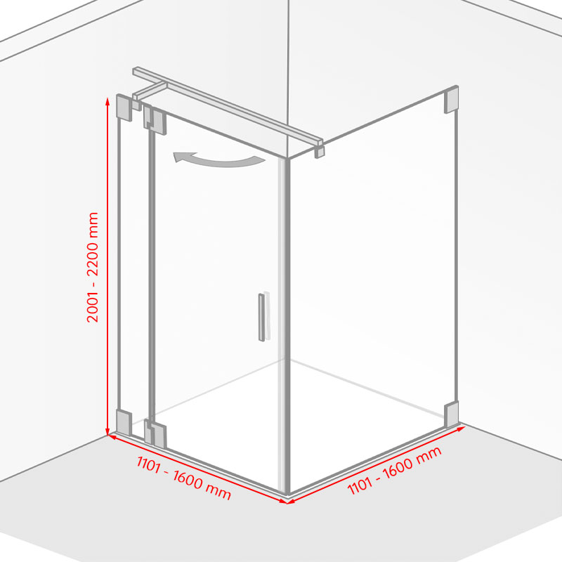Breite / Tiefe / Höhe: 1101 - 1600 mm / 1101 - 1600 mm / 2001 - 2200 mm