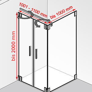 Breite / Tiefe / Höhe: 1001 - 1100 mm / bis 1000 mm / bis 2000 mm