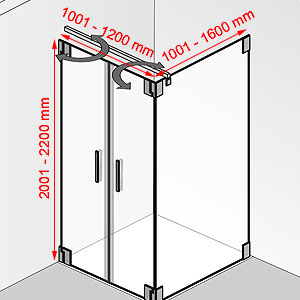 Breite / Tiefe / Höhe: 1001 - 1200 mm / 1001 - 1600 mm / 2001 - 2200 mm