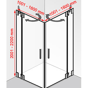 Breite / Tiefe / Höhe: 1001 - 1600 mm / 1001 - 1600 mm / 2001 - 2200 mm