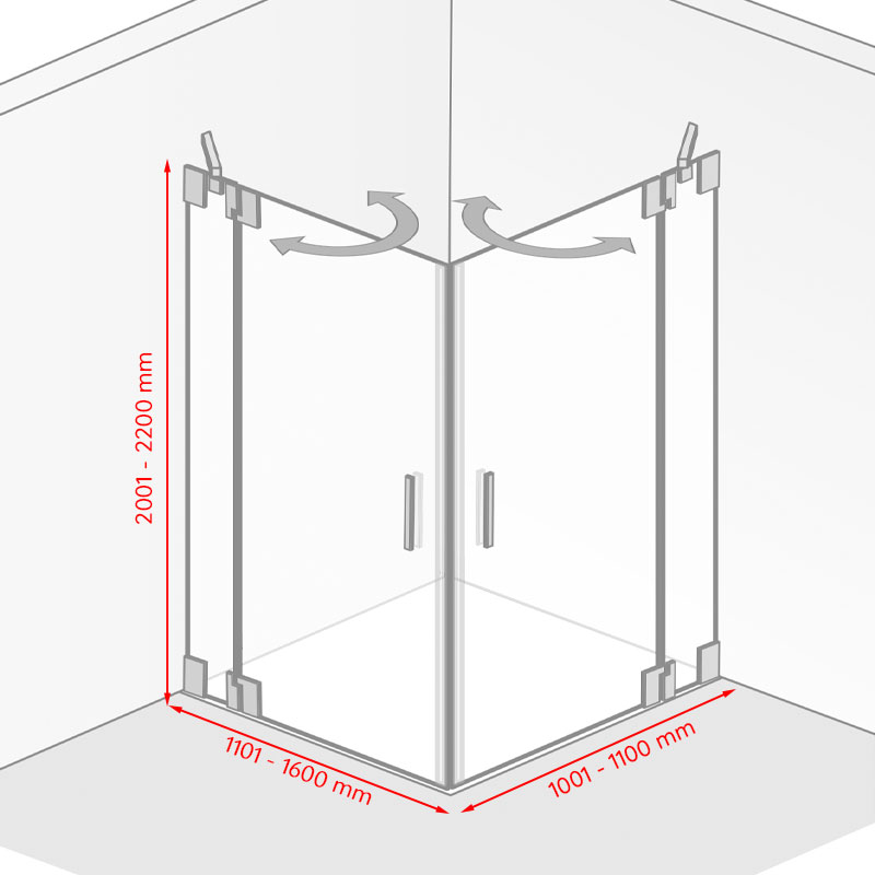 Breite / Tiefe / Höhe: 1101 - 1600 mm / 1001 - 1100 mm / 2001 - 2200 mm