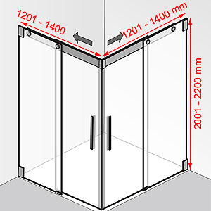 Breite / Tiefe / Höhe: 1201 - 1400 mm / 1201 - 1400 mm / 2001 - 2200 mm