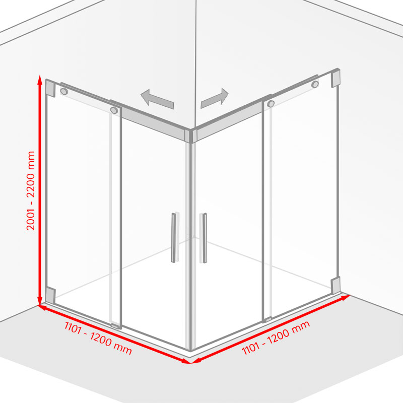 Breite / Tiefe / Höhe: 1101 - 1200 mm / 1101 - 1200 mm / 2001 - 2200 mm