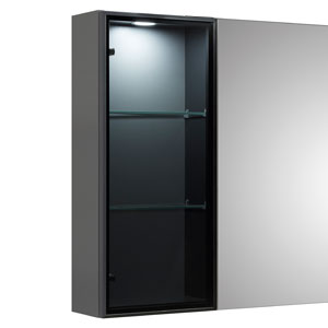 Ausführung Ergänzungsschrank: Vitrine mittig, schwarze Rauchglastür