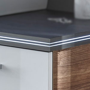 Stärke Waschtischplatte: 28 mm - Platte gerade - mit 3-seitiger LED-Beleuchtung, 12V