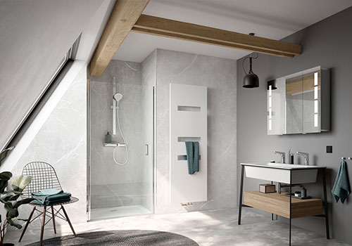 HSK Renodeco Marmor Pura Grau und Uni Titan Grau HSK Renodeco Marmor Pura Grau und Uni Titan Grau